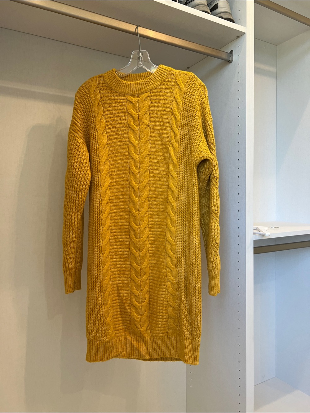 Abound Mustard Cable-Knit Long-Sleeve Sweater Dress